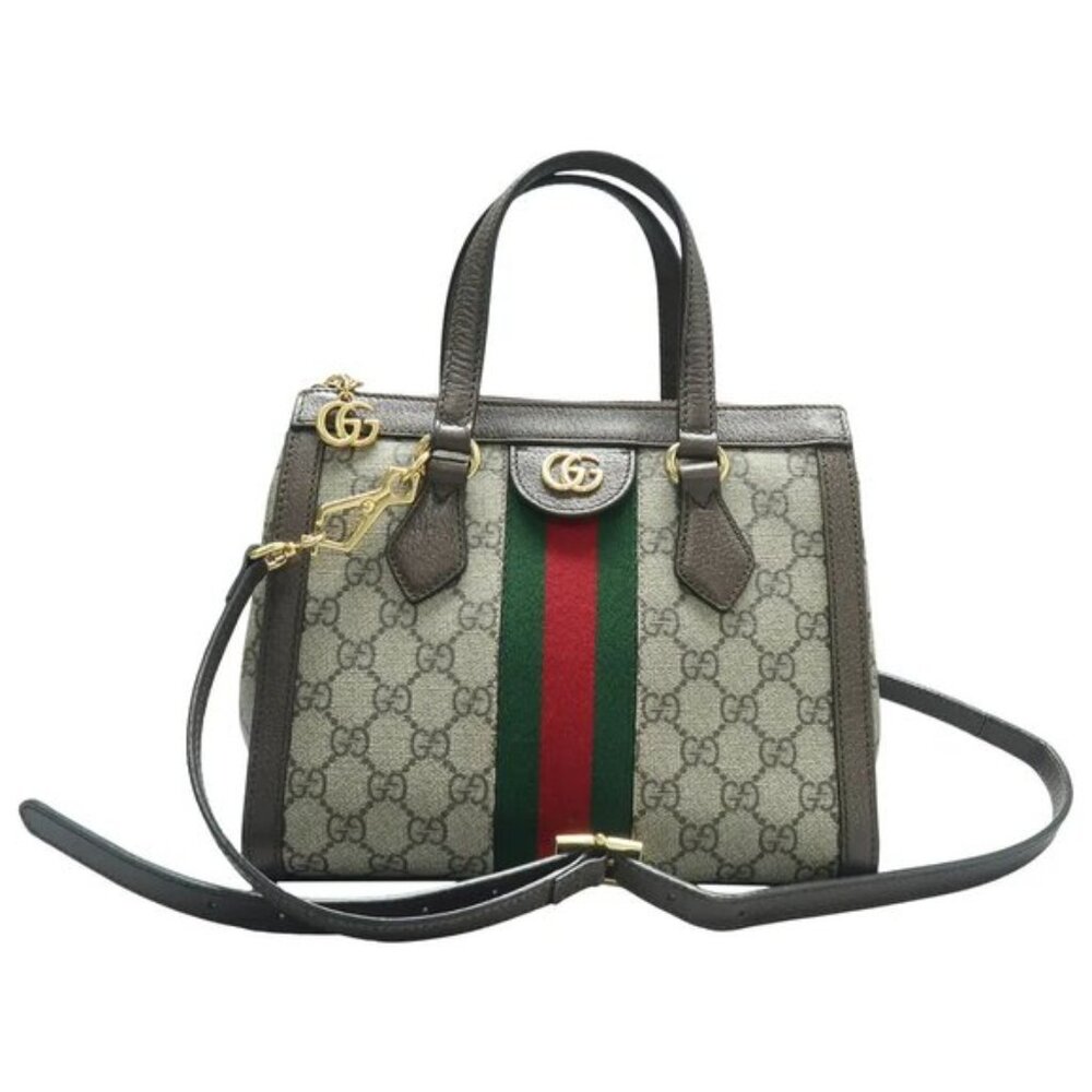 Authentic Gucci Ophidia GG Small Tote Bag Web Stripe Crossbody Canvas Leather
